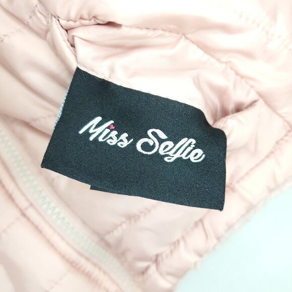 Miss Selfie Reversible Puffer Jacket Girls 5 Pink Plush Fleece Quilted Full Zip - Picture 3 of 9